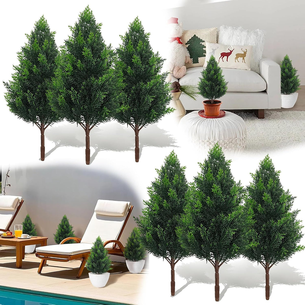 20 Inch (2 Pack), Artificial Cedar Topiary Plants, UV Resistant