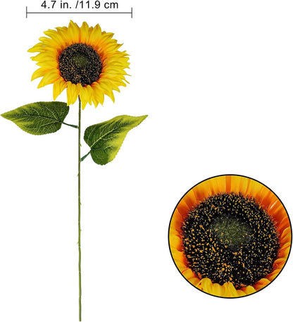 9-Pack Artificial Sunflower Stems, 19.7" Tall Full & Lifelike Yellow Silk Flowers with Long Stems for Vase Bouquet Centerpiece Wreath Floral Arrangement Wedding Birthday Party Fall Décor