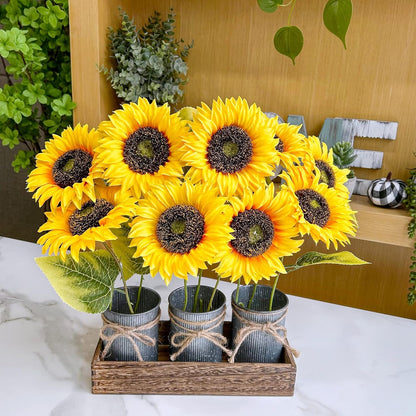 9-Pack Artificial Sunflower Stems, 19.7" Tall Full & Lifelike Yellow Silk Flowers with Long Stems for Vase Bouquet Centerpiece Wreath Floral Arrangement Wedding Birthday Party Fall Décor