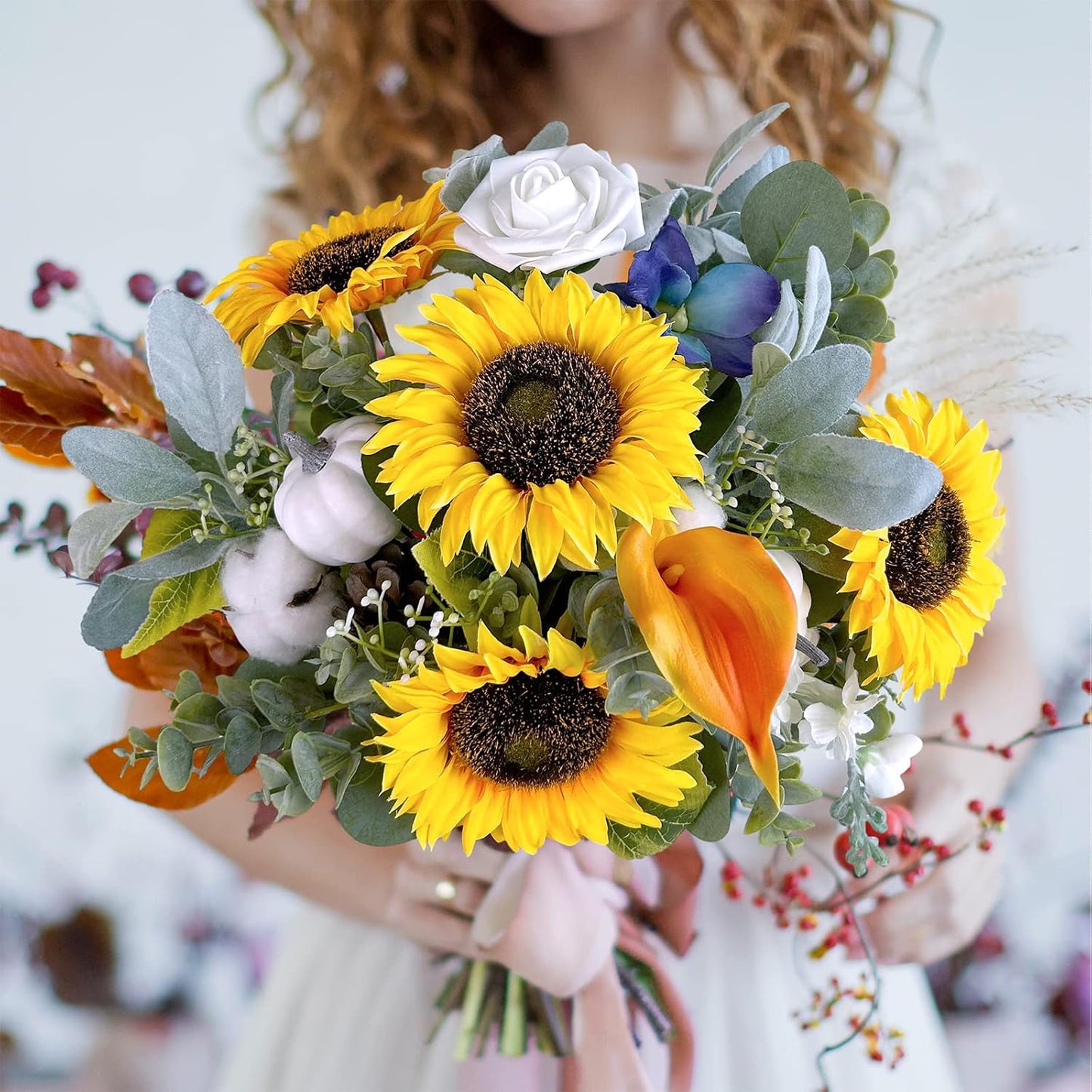 9-Pack Artificial Sunflower Stems, 19.7" Tall Full & Lifelike Yellow Silk Flowers with Long Stems for Vase Bouquet Centerpiece Wreath Floral Arrangement Wedding Birthday Party Fall Décor