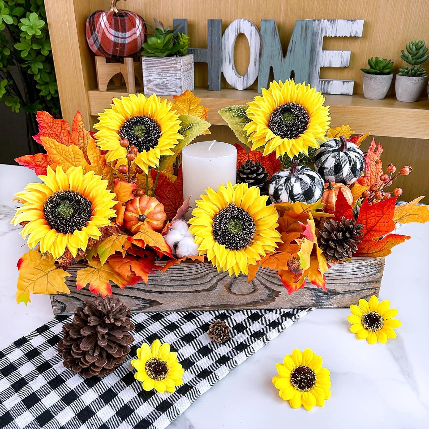 9-Pack Artificial Sunflower Stems, 19.7" Tall Full & Lifelike Yellow Silk Flowers with Long Stems for Vase Bouquet Centerpiece Wreath Floral Arrangement Wedding Birthday Party Fall Décor