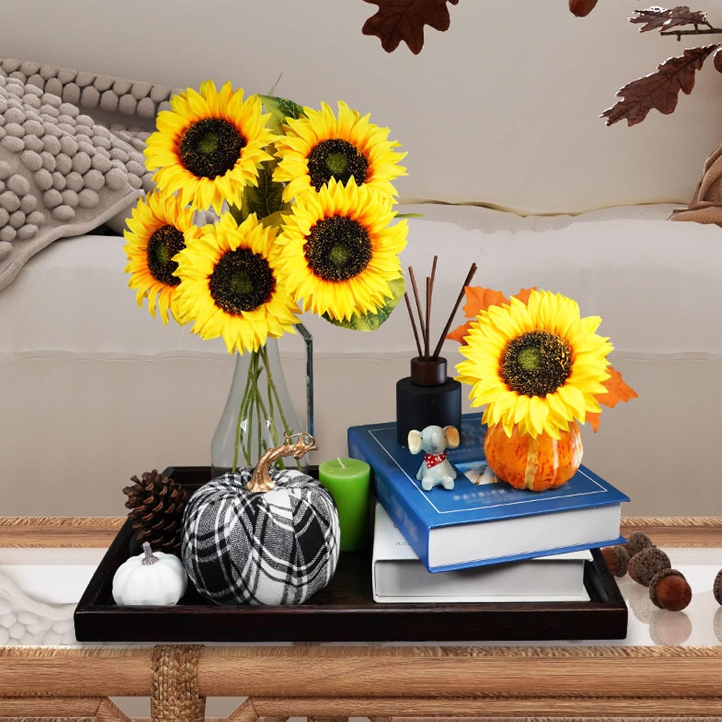 9-Pack Artificial Sunflower Stems, 19.7" Tall Full & Lifelike Yellow Silk Flowers with Long Stems for Vase Bouquet Centerpiece Wreath Floral Arrangement Wedding Birthday Party Fall Décor