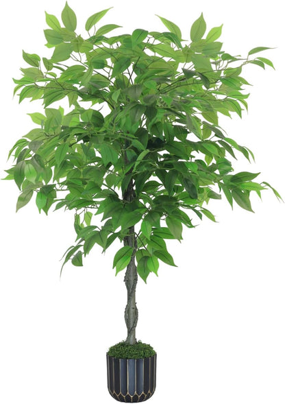 Artificial Ficus Tree 4FT Tall, Artificial Plants Indoor with Black Planter Faux Ficus Tree Realistic Faux Silk Plant for Home Office Living Room, Porch, Garden Decor