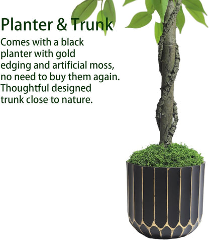 Artificial Ficus Tree 4FT Tall, Artificial Plants Indoor with Black Planter Faux Ficus Tree Realistic Faux Silk Plant for Home Office Living Room, Porch, Garden Decor