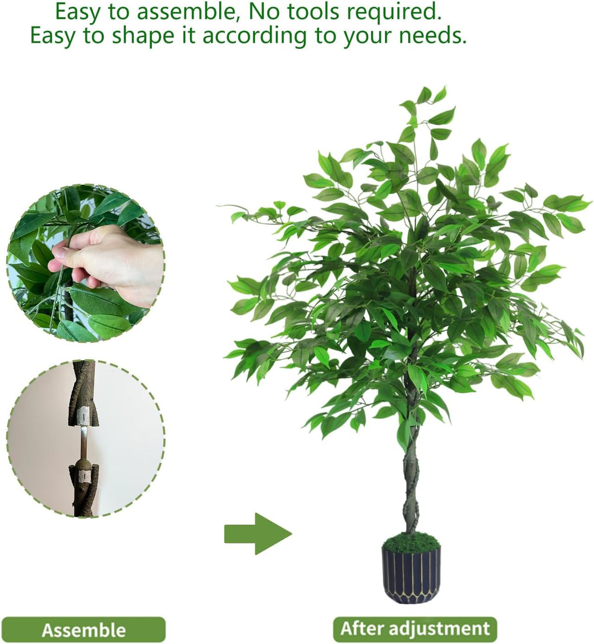 Artificial Ficus Tree 4FT Tall, Artificial Plants Indoor with Black Planter Faux Ficus Tree Realistic Faux Silk Plant for Home Office Living Room, Porch, Garden Decor