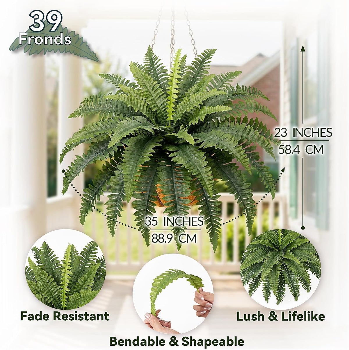 35" Fake Ferns UV-Resistant Large Bush Plants for Outdoors