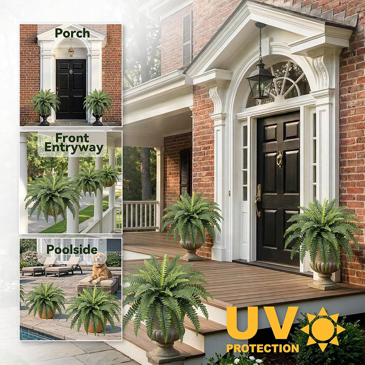 35" Fake Ferns UV-Resistant Large Bush Plants for Outdoors
