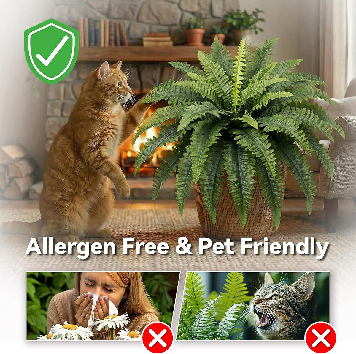 35" Fake Ferns UV-Resistant Large Bush Plants for Outdoors