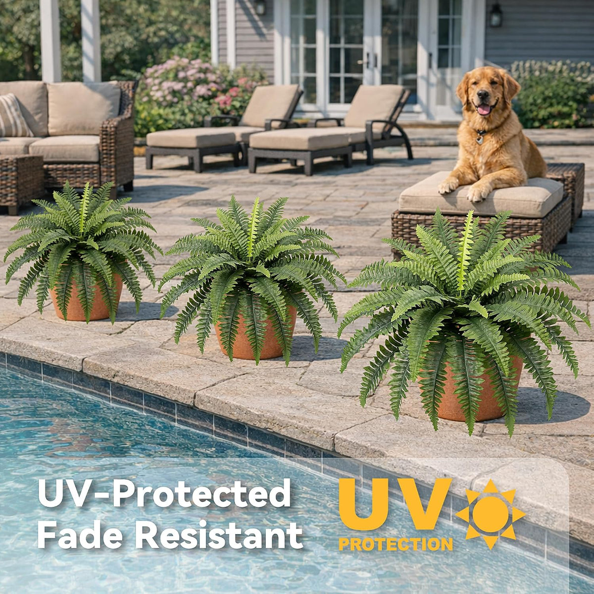 35" Fake Ferns UV-Resistant Large Bush Plants for Outdoors