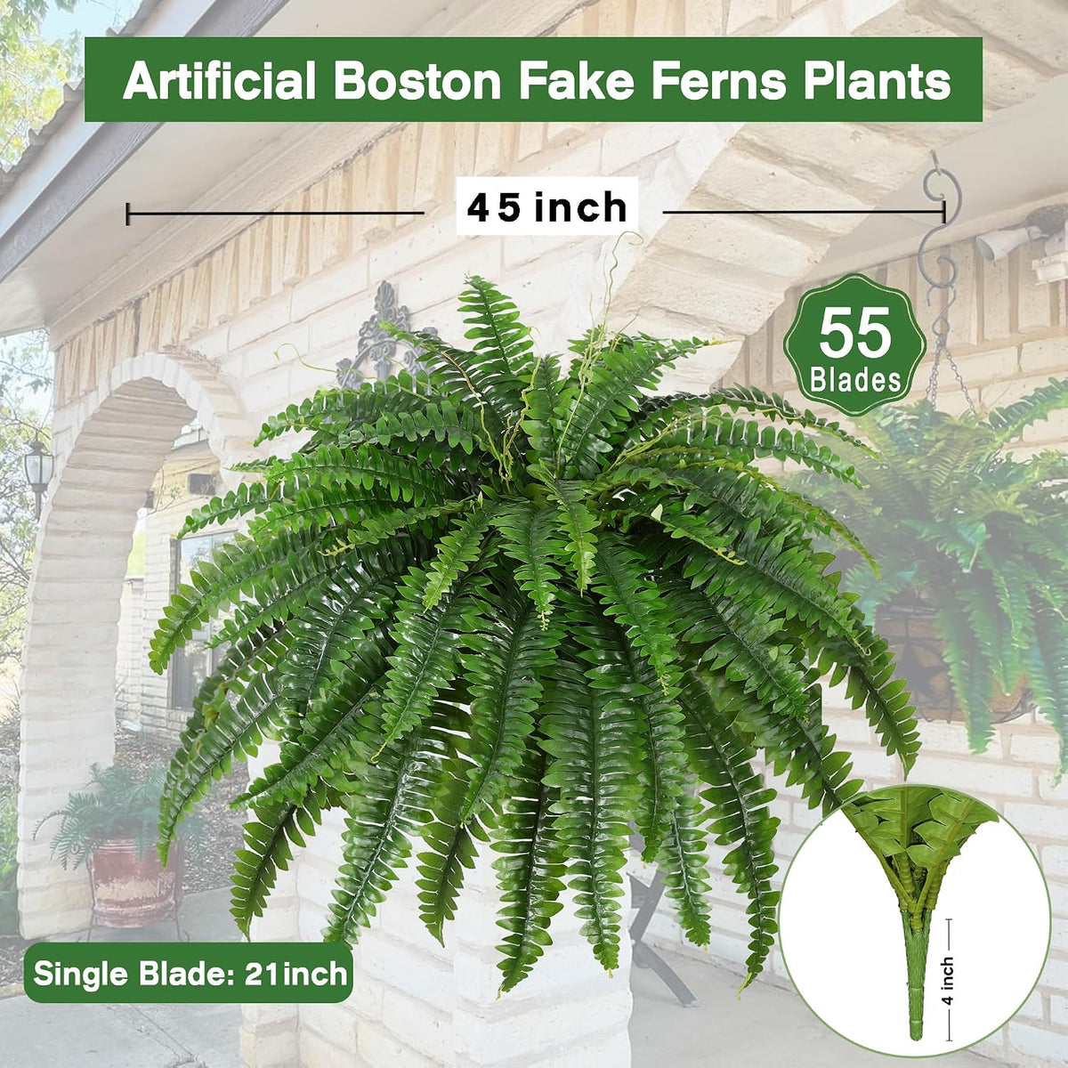 45" Artificial Boston Fern (Set of 2), Outdoor Plants