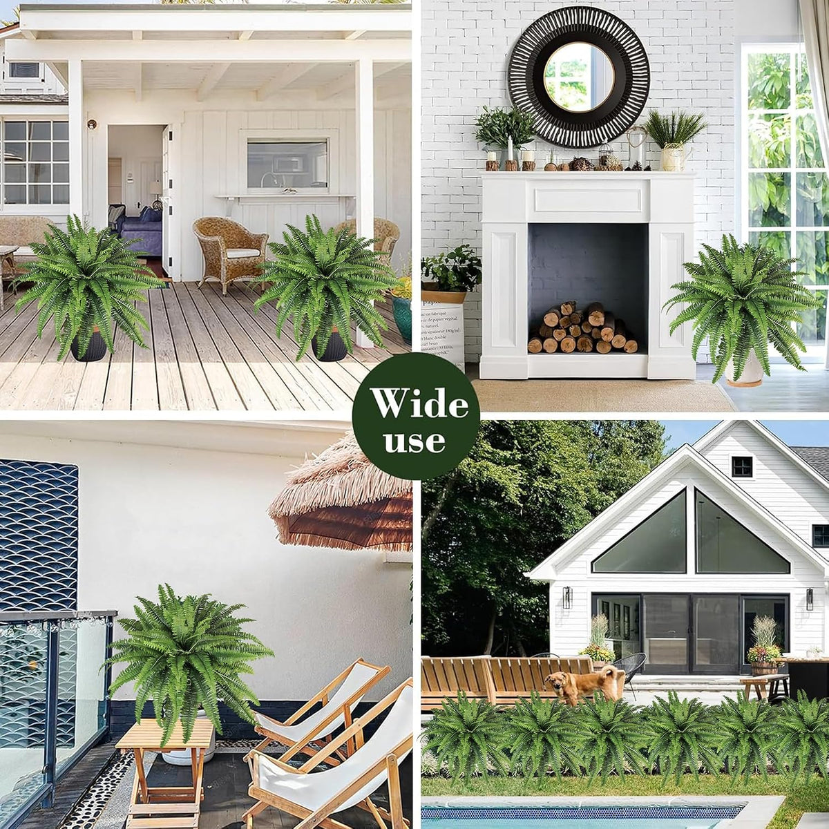 Artificial Ferns for Outdoors & Indoors, 45in Large Fake Ferns w/55 Fronds