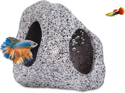 Aquarium Decorations Cave Fish Tank Accessories Rock Decor for Shrimp Cichlid Hiding Breeding Small Fish Bowl Hide Decoration Betta Hideout Stones House（Medium）