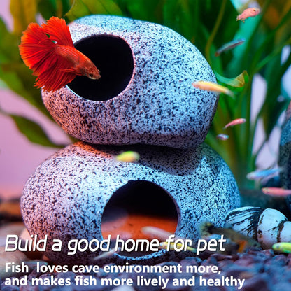 Aquarium Decorations Cave Fish Tank Accessories Rock Decor for Shrimp Cichlid Hiding Breeding Small Fish Bowl Hide Decoration Betta Hideout Stones House（Medium）