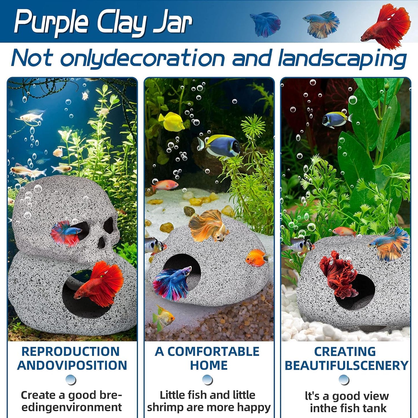Aquarium Decorations Cave Fish Tank Accessories Rock Decor for Shrimp Cichlid Hiding Breeding Small Fish Bowl Hide Decoration Betta Hideout Stones House（Medium）