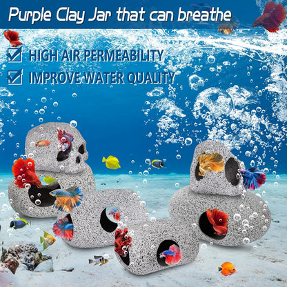 Aquarium Decorations Cave Fish Tank Accessories Rock Decor for Shrimp Cichlid Hiding Breeding Small Fish Bowl Hide Decoration Betta Hideout Stones House（Medium）