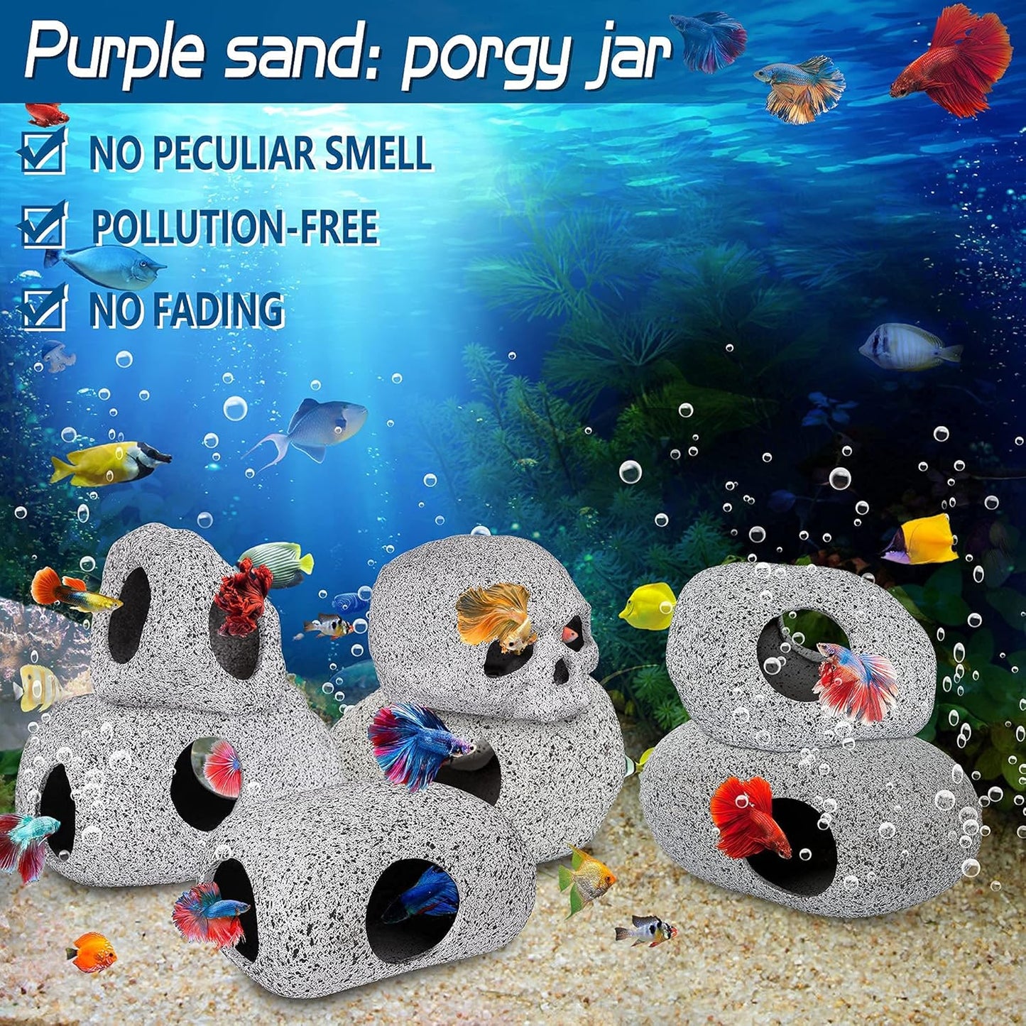 Aquarium Decorations Cave Fish Tank Accessories Rock Decor for Shrimp Cichlid Hiding Breeding Small Fish Bowl Hide Decoration Betta Hideout Stones House（Medium）