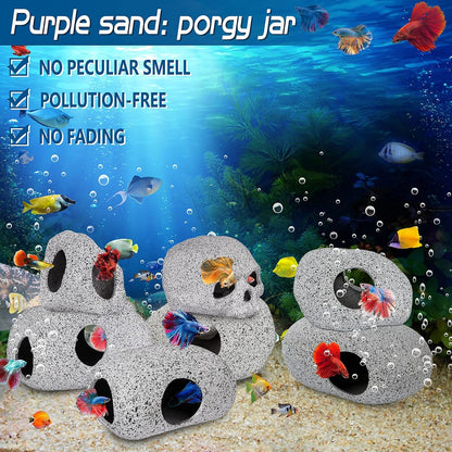 Aquarium Decorations Cave Fish Tank Accessories Rock Decor for Shrimp Cichlid Hiding Breeding Small Fish Bowl Hide Decoration Betta Hideout Stones House（Medium）