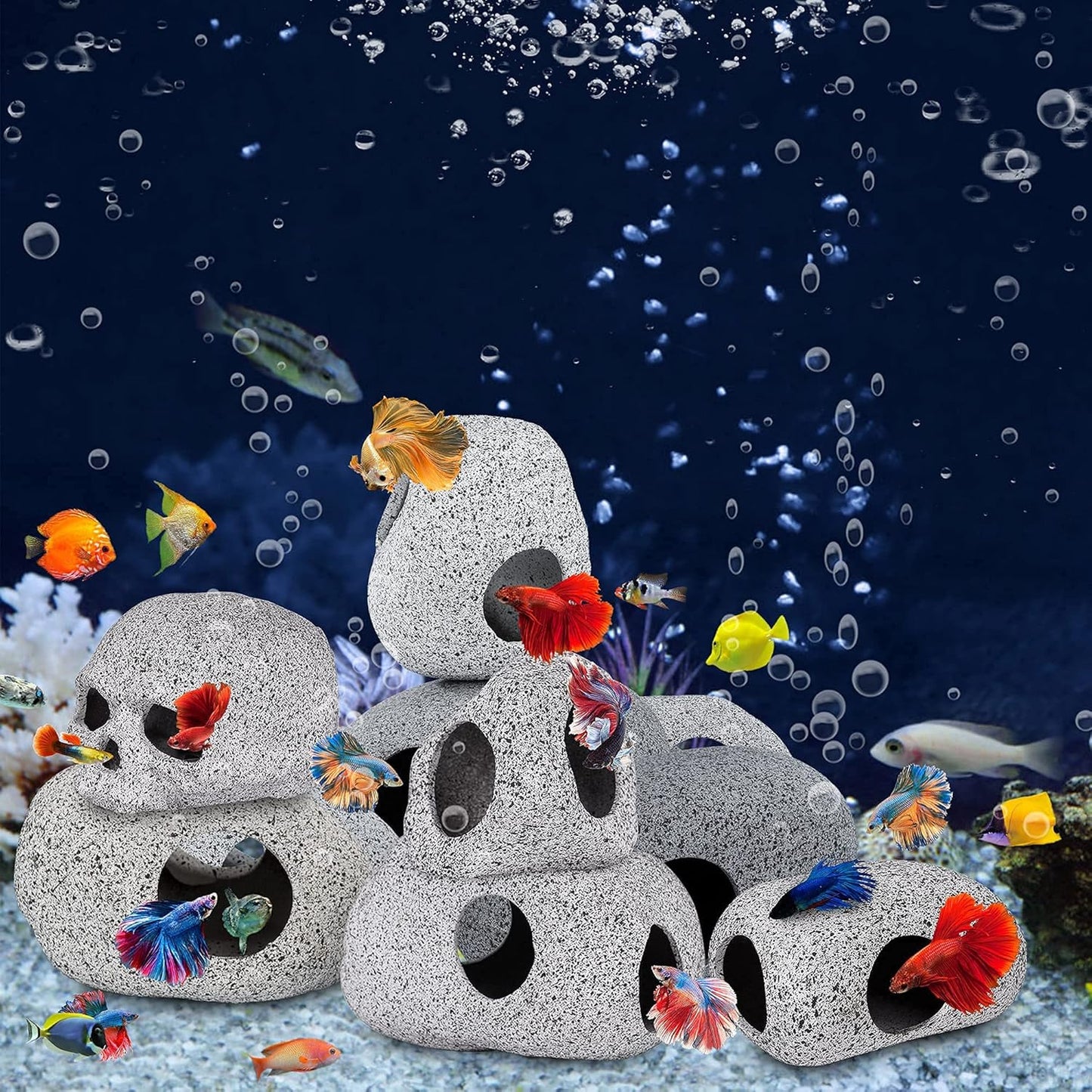 Aquarium Decorations Cave Fish Tank Accessories Rock Decor for Shrimp Cichlid Hiding Breeding Small Fish Bowl Hide Decoration Betta Hideout Stones House（Medium）