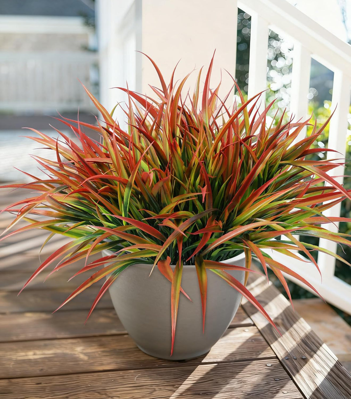 12Pcs Artificial Plants Outdoor Fake Plastic Grass Fall Decoration UV Resistant Faux Greenery Stems Bushes Outside Fake Plants for Planters Patio Porch Window Box Pathway Garden Home Decor, Green