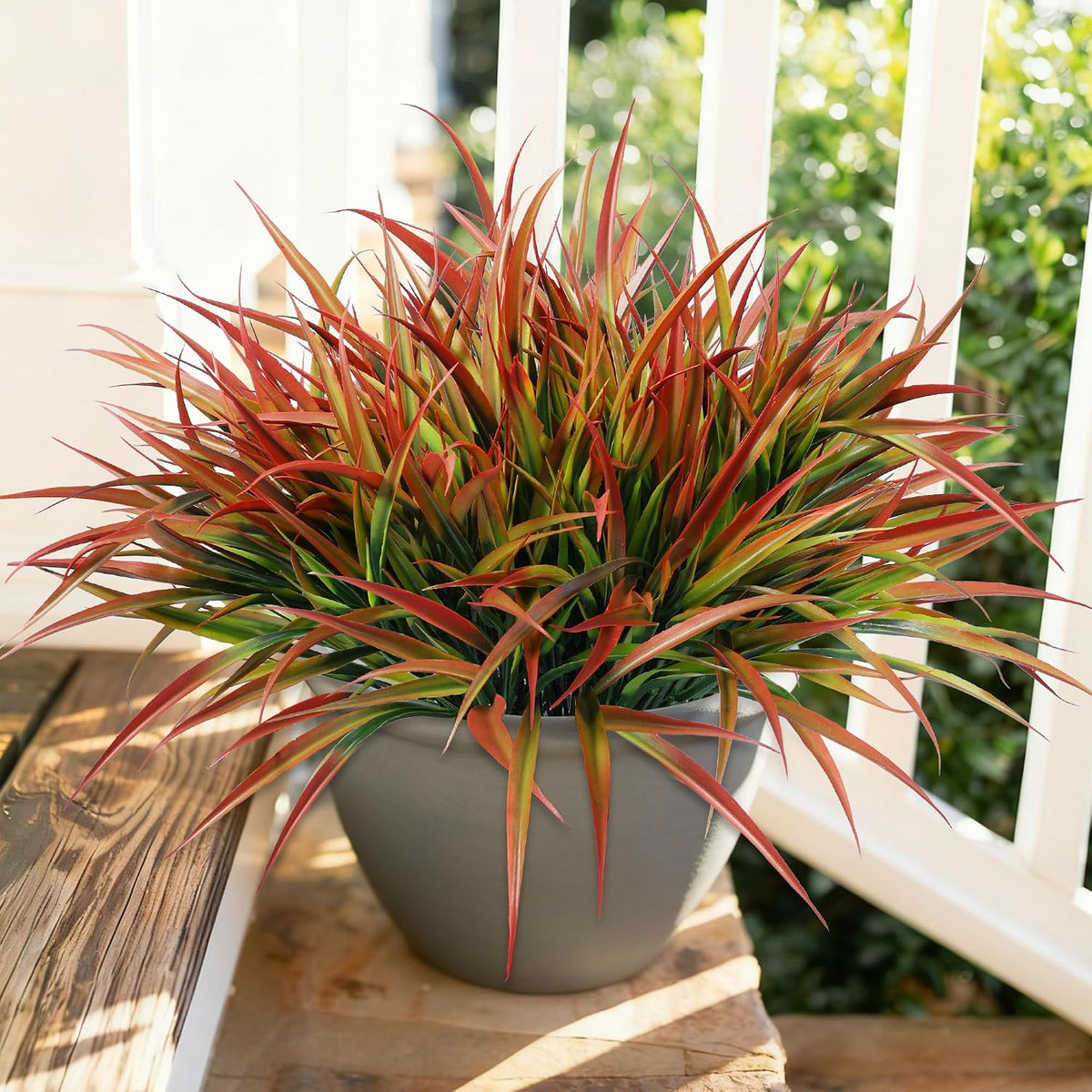 12Pcs Artificial Plants Outdoor Fake Plastic Grass Fall Decoration UV Resistant Faux Greenery Stems Bushes Outside Fake Plants for Planters Patio Porch Window Box Pathway Garden Home Decor, Green