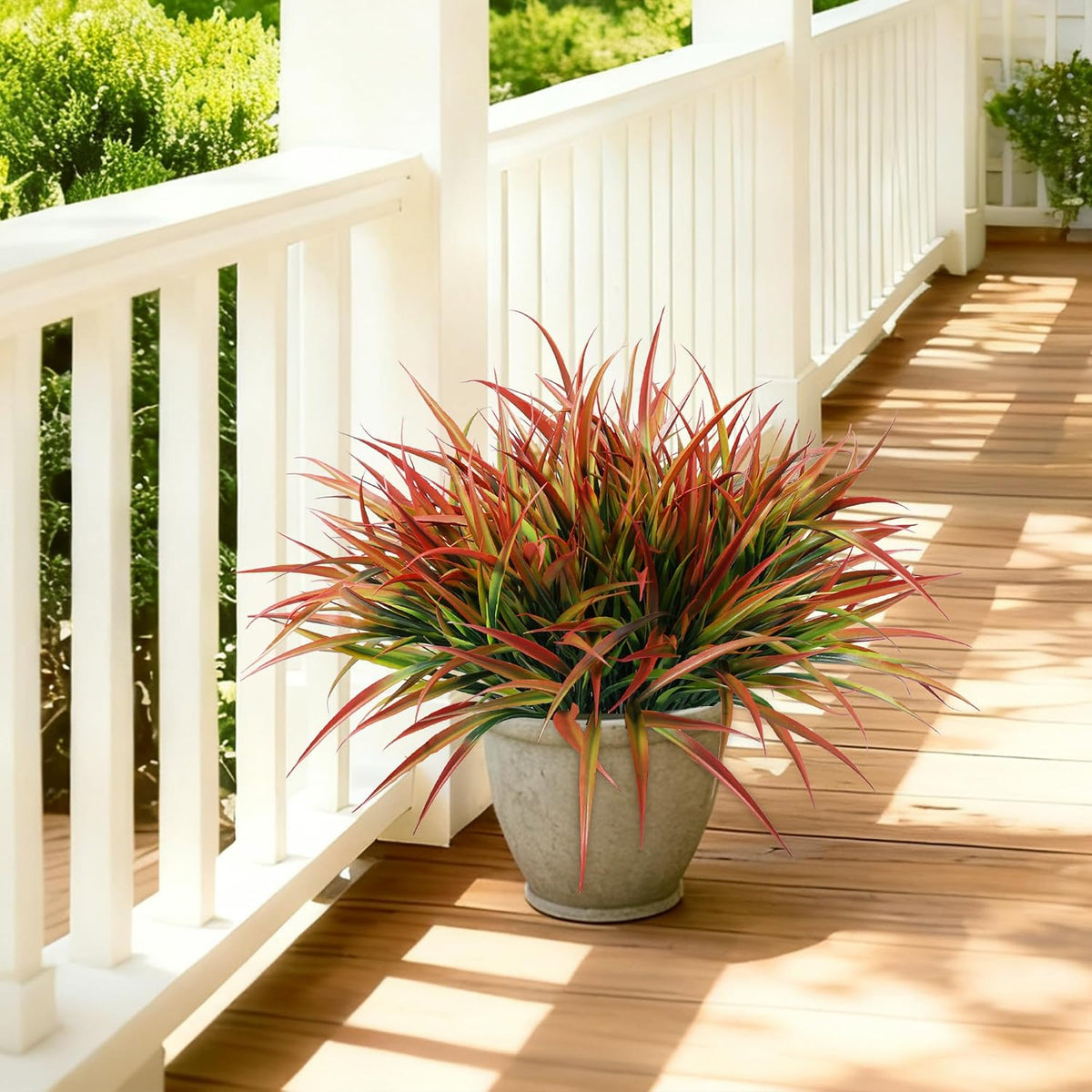 12Pcs Artificial Plants Outdoor Fake Plastic Grass Fall Decoration UV Resistant Faux Greenery Stems Bushes Outside Fake Plants for Planters Patio Porch Window Box Pathway Garden Home Decor, Green