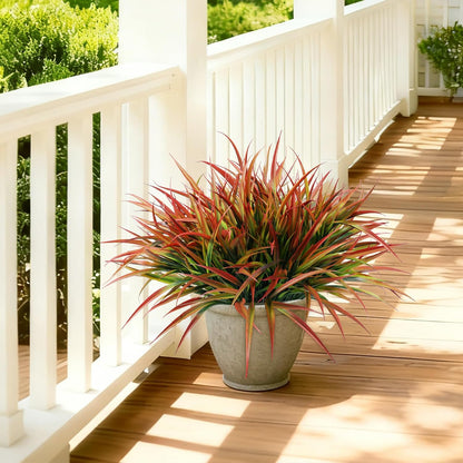 12Pcs Artificial Plants Outdoor Fake Plastic Grass Fall Decoration UV Resistant Faux Greenery Stems Bushes Outside Fake Plants for Planters Patio Porch Window Box Pathway Garden Home Decor, Green