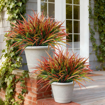 12Pcs Artificial Plants Outdoor Fake Plastic Grass Fall Decoration UV Resistant Faux Greenery Stems Bushes Outside Fake Plants for Planters Patio Porch Window Box Pathway Garden Home Decor, Green