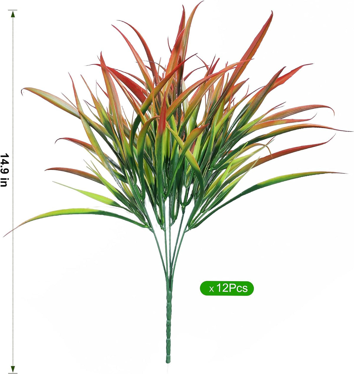 12Pcs Artificial Plants Outdoor Fake Plastic Grass Fall Decoration UV Resistant Faux Greenery Stems Bushes Outside Fake Plants for Planters Patio Porch Window Box Pathway Garden Home Decor, Green