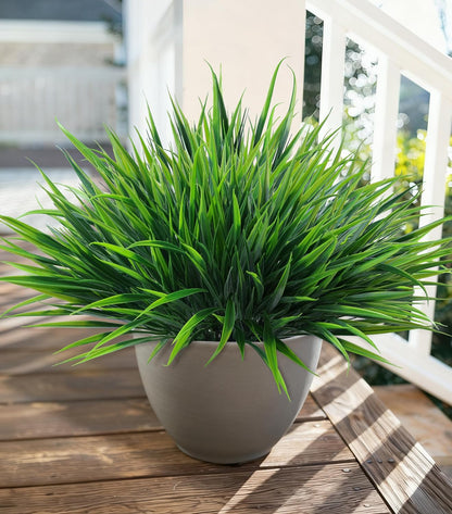 12Pcs Artificial Plants Outdoor Fake Plastic Grass Fall Decoration UV Resistant Faux Greenery Stems Bushes Outside Fake Plants for Planters Patio Porch Window Box Pathway Garden Home Decor, Green