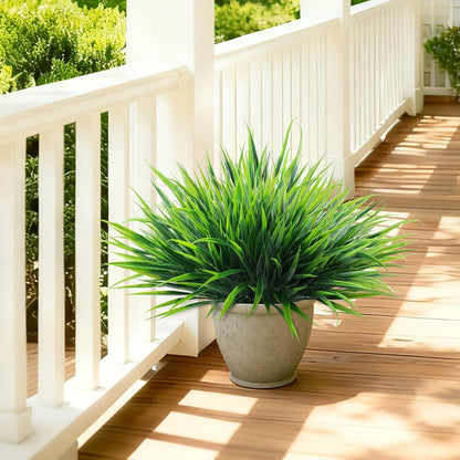 12Pcs Artificial Plants Outdoor Fake Plastic Grass Fall Decoration UV Resistant Faux Greenery Stems Bushes Outside Fake Plants for Planters Patio Porch Window Box Pathway Garden Home Decor, Green