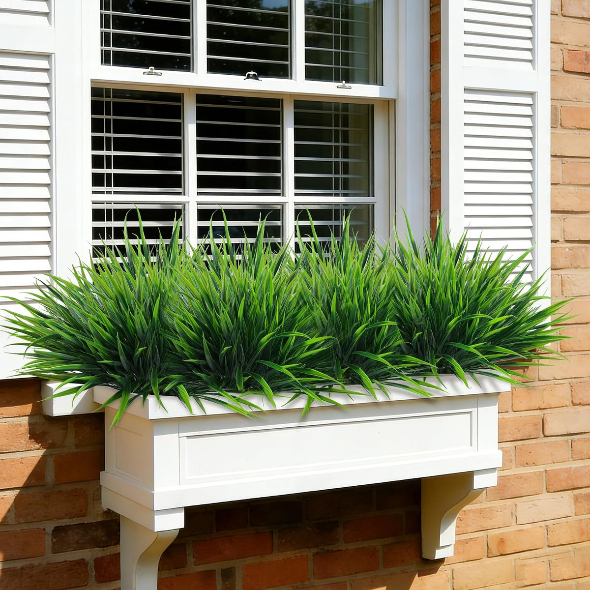 12Pcs Artificial Plants Outdoor Fake Plastic Grass Fall Decoration UV Resistant Faux Greenery Stems Bushes Outside Fake Plants for Planters Patio Porch Window Box Pathway Garden Home Decor, Green