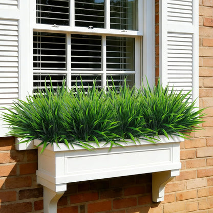 12Pcs Artificial Plants Outdoor Fake Plastic Grass Fall Decoration UV Resistant Faux Greenery Stems Bushes Outside Fake Plants for Planters Patio Porch Window Box Pathway Garden Home Decor, Green