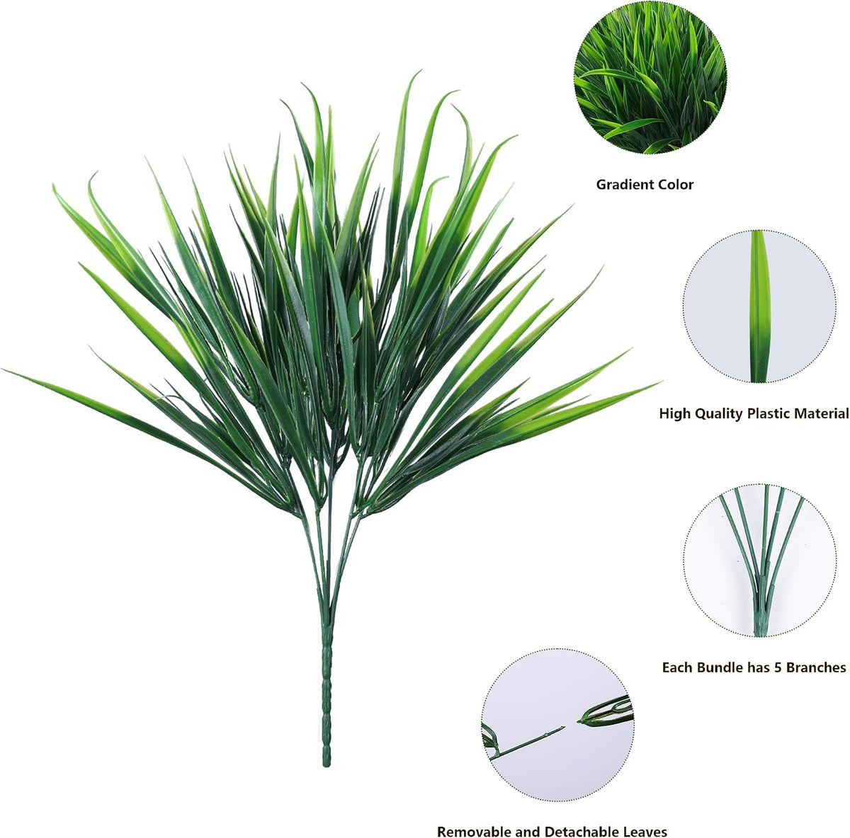 12Pcs Artificial Plants Outdoor Fake Plastic Grass Fall Decoration UV Resistant Faux Greenery Stems Bushes Outside Fake Plants for Planters Patio Porch Window Box Pathway Garden Home Decor, Green