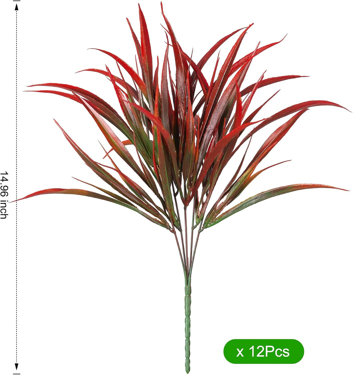 12Pcs Artificial Plants Outdoor Fake Plastic Grass Fall Decoration UV Resistant Faux Greenery Stems Bushes Outside Fake Plants for Planters Patio Porch Window Box Pathway Garden Home Decor, Green