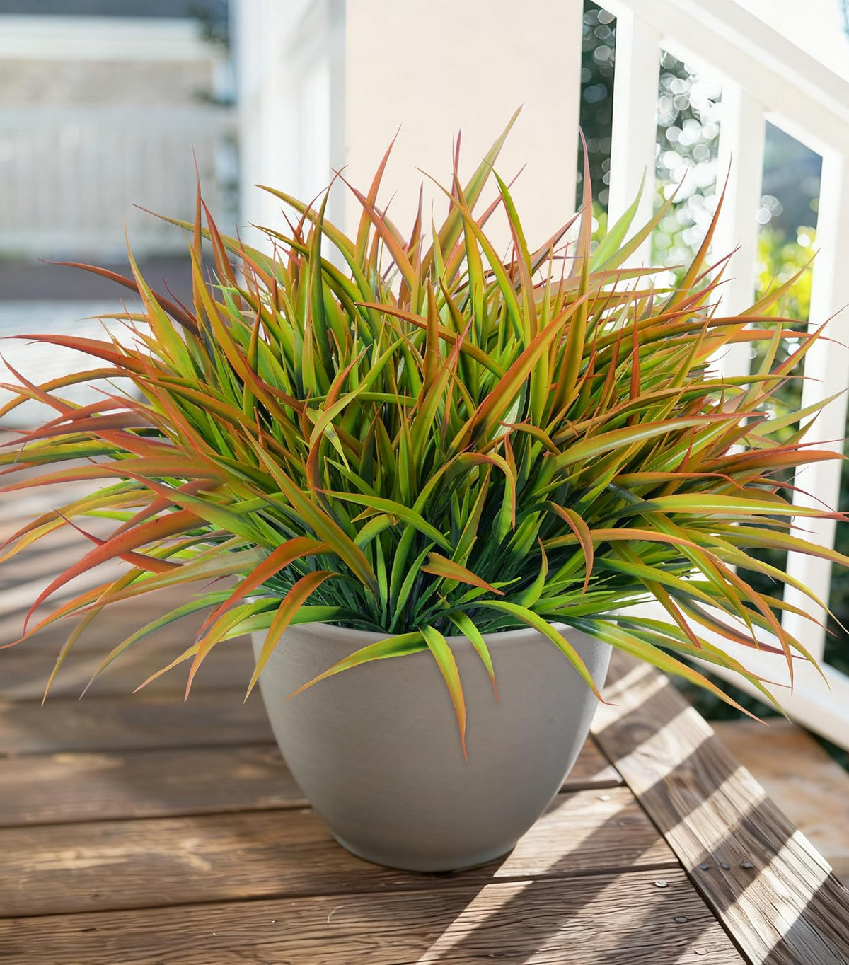 12Pcs Artificial Plants Outdoor Fake Plastic Grass Fall Decoration UV Resistant Faux Greenery Stems Bushes Outside Fake Plants for Planters Patio Porch Window Box Pathway Garden Home Decor, Green