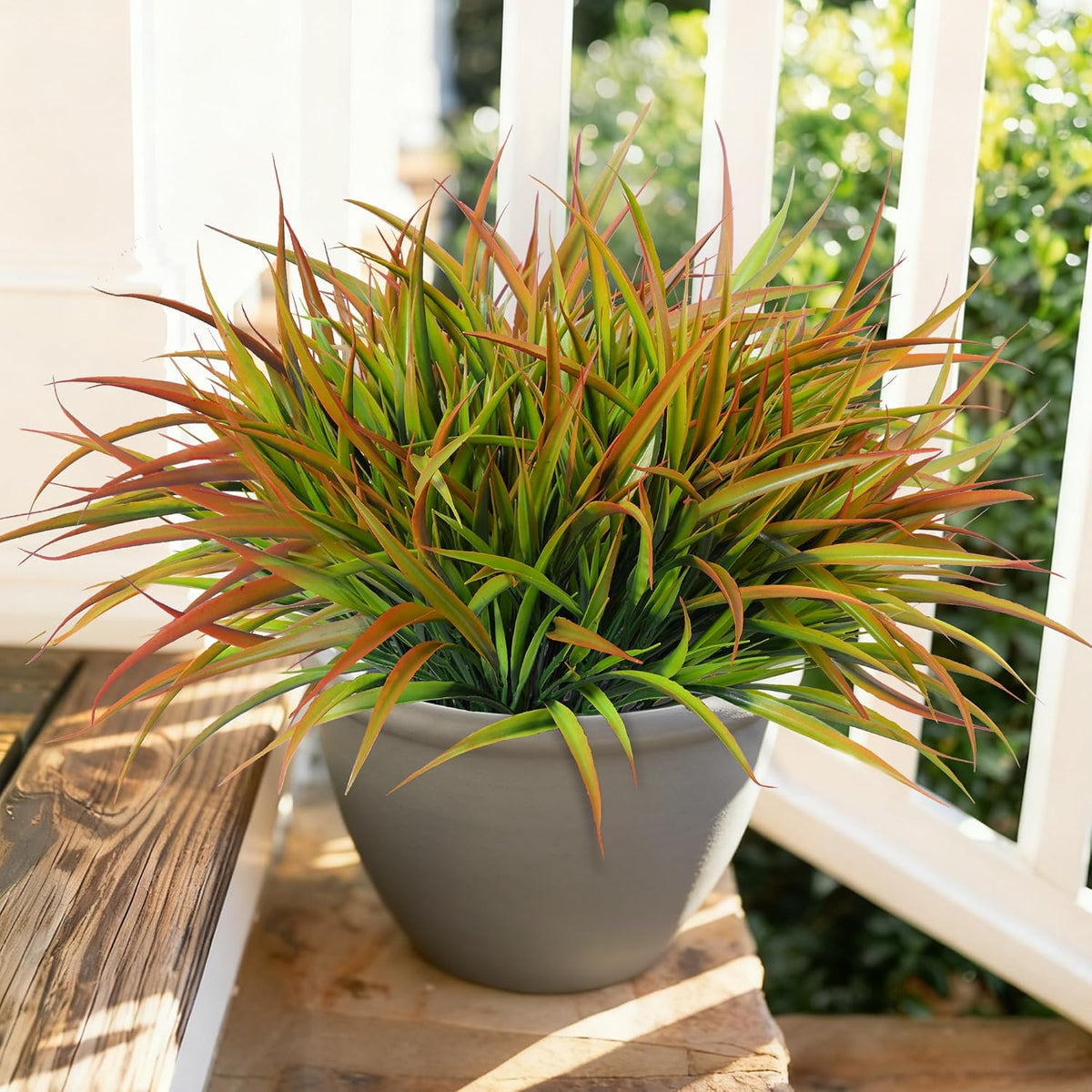 12Pcs Artificial Plants Outdoor Fake Plastic Grass Fall Decoration UV Resistant Faux Greenery Stems Bushes Outside Fake Plants for Planters Patio Porch Window Box Pathway Garden Home Decor, Green