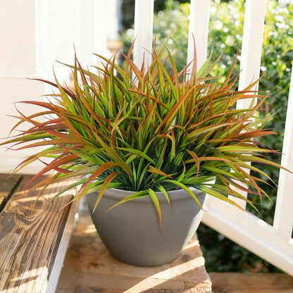 12Pcs Artificial Plants Outdoor Fake Plastic Grass Fall Decoration UV Resistant Faux Greenery Stems Bushes Outside Fake Plants for Planters Patio Porch Window Box Pathway Garden Home Decor, Green
