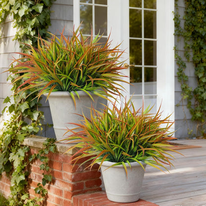 12Pcs Artificial Plants Outdoor Fake Plastic Grass Fall Decoration UV Resistant Faux Greenery Stems Bushes Outside Fake Plants for Planters Patio Porch Window Box Pathway Garden Home Decor, Green