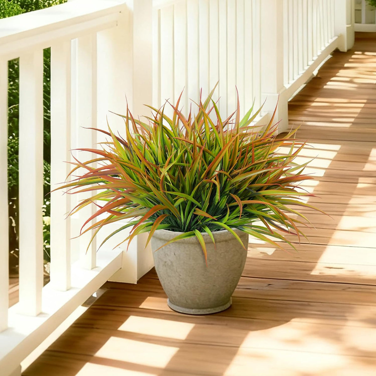 12Pcs Artificial Plants Outdoor Fake Plastic Grass Fall Decoration UV Resistant Faux Greenery Stems Bushes Outside Fake Plants for Planters Patio Porch Window Box Pathway Garden Home Decor, Green