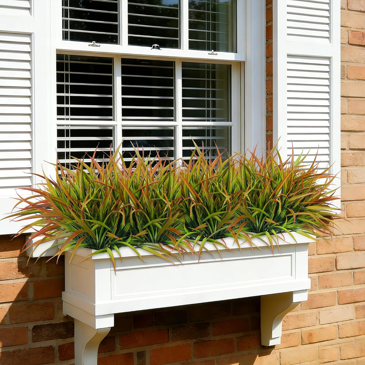12Pcs Artificial Plants Outdoor Fake Plastic Grass Fall Decoration UV Resistant Faux Greenery Stems Bushes Outside Fake Plants for Planters Patio Porch Window Box Pathway Garden Home Decor, Green