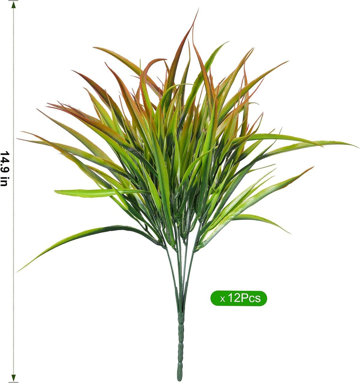 12Pcs Artificial Plants Outdoor Fake Plastic Grass Fall Decoration UV Resistant Faux Greenery Stems Bushes Outside Fake Plants for Planters Patio Porch Window Box Pathway Garden Home Decor, Green