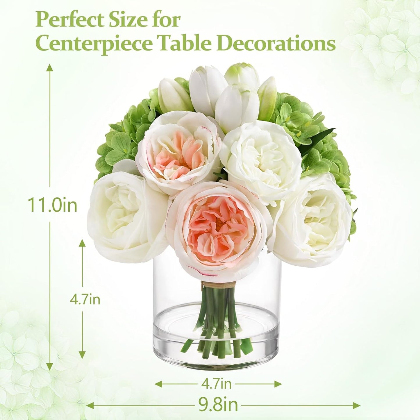 Fake Flowers in Vase - Real Touch Peonies Tulips Hydrangea Artificial Flowers with Vase, Large Faux Flowers with Lifelike Faux Water, Centerpiece Table Decorations for Coffee Table Decor