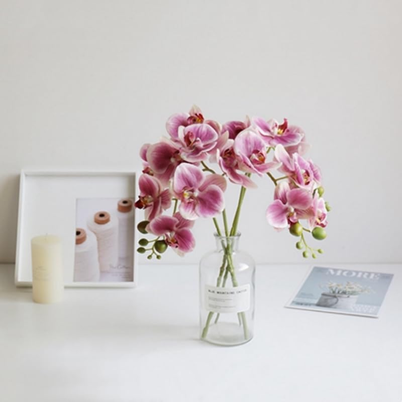 4-Pcs Artificial Flowers Real Touch Latex Phalaenopsis 17.7inch Artificial Orchid Stem Bouquets for Wedding Party Home Garden Decor,Light Pink