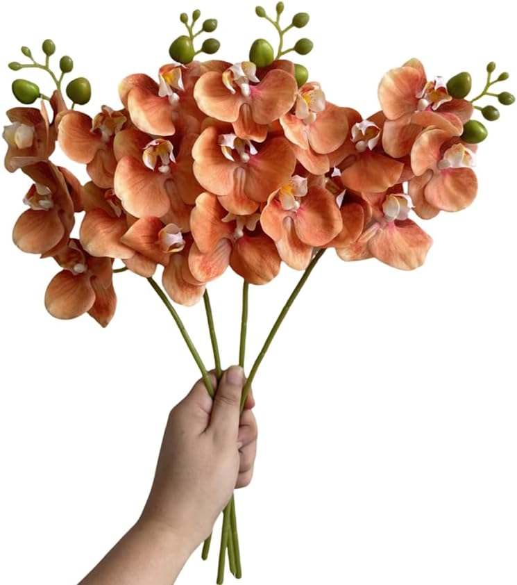 4-Pcs Artificial Flowers Real Touch Latex Phalaenopsis 17.7inch Artificial Orchid Stem Bouquets for Wedding Party Home Garden Decor,Light Pink