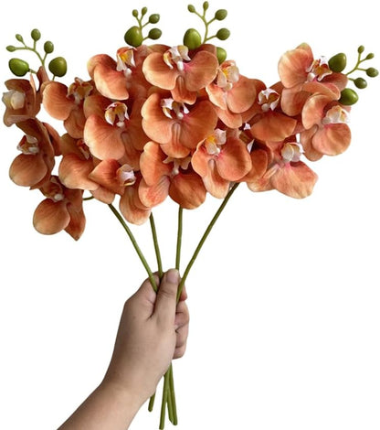 4-Pcs Artificial Flowers Real Touch Latex Phalaenopsis 17.7inch Artificial Orchid Stem Bouquets for Wedding Party Home Garden Decor,Light Pink
