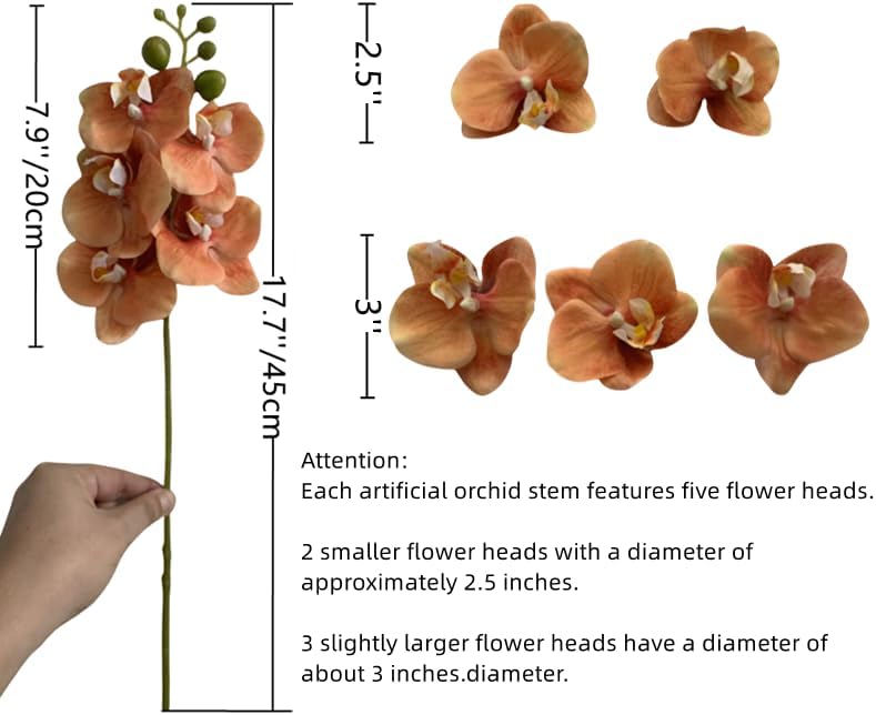 4-Pcs Artificial Flowers Real Touch Latex Phalaenopsis 17.7inch Artificial Orchid Stem Bouquets for Wedding Party Home Garden Decor,Light Pink