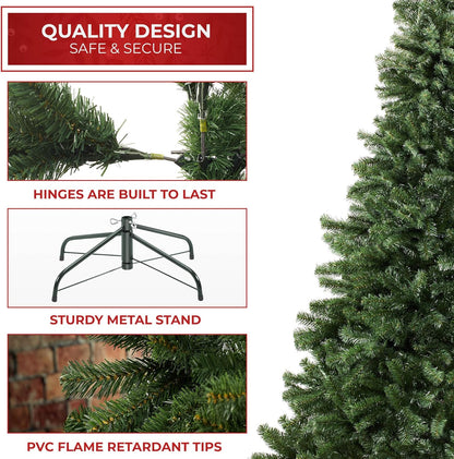7.5FT Realistic Green Spruce Unlit Artificial Holiday Christmas Tree with Sturdy Metal Stand