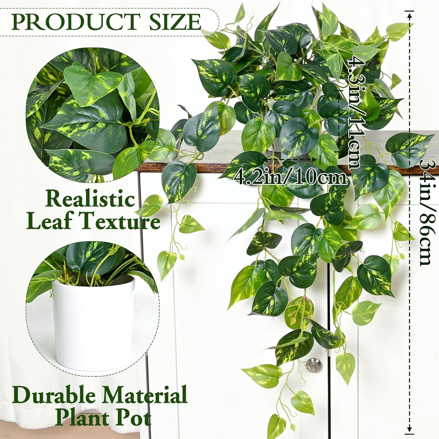 Artificial Boston Fern | Maintenance-free, Realistic Durable, Fake Pothos for Living Room Office Bedroom Bathroom Kitchen Shelves Indoor Home Decor