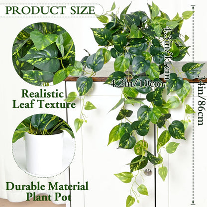 Artificial Boston Fern | Maintenance-free, Realistic Durable, Fake Pothos for Living Room Office Bedroom Bathroom Kitchen Shelves Indoor Home Decor