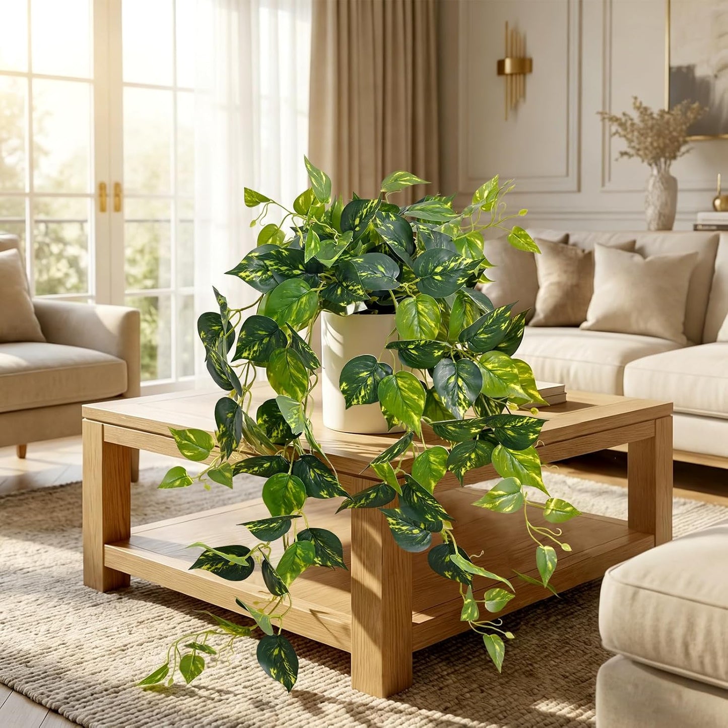 Artificial Boston Fern | Maintenance-free, Realistic Durable, Fake Pothos for Living Room Office Bedroom Bathroom Kitchen Shelves Indoor Home Decor